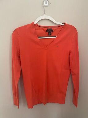 Tommy Hilfiger Orange Red V-Neck Sweater Size S